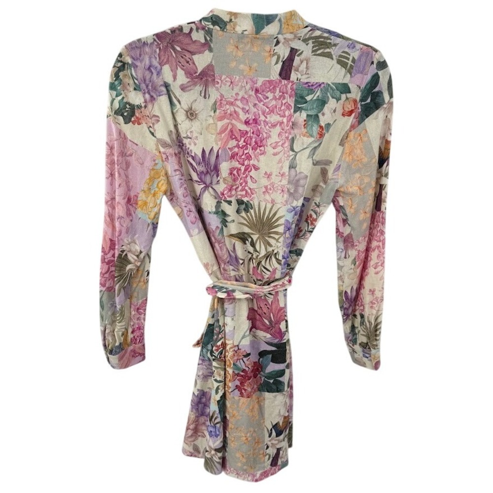 ZARA Floral Patchwork Mini Dress Long Sleeve Linen Blend Blogger Fav Size XS - Picture 5 of 9
